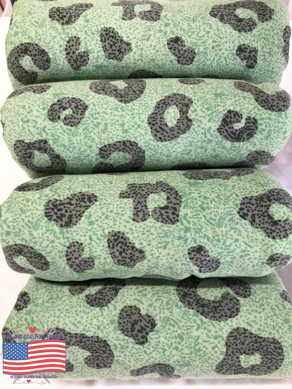 French Terry Rayon - Green Leopard Print