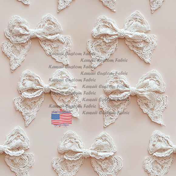 BB374 - Cream Lace Bow Grid – Kawaii Custom Fabric