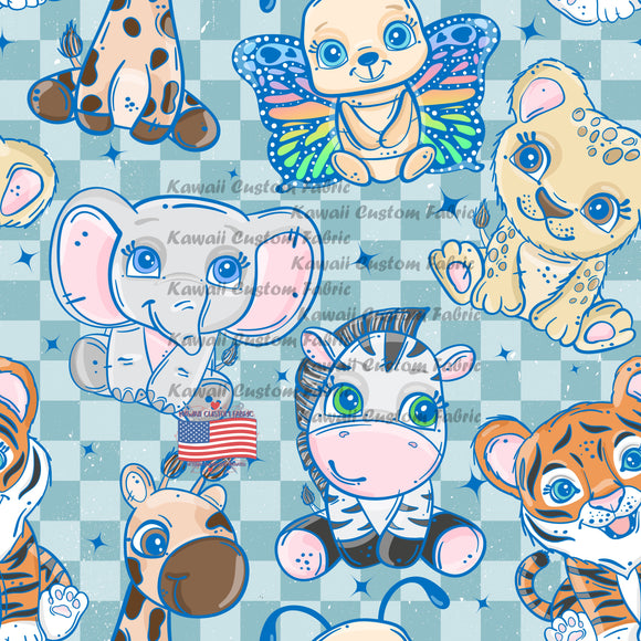 KE146 - Cute Jungle Friends Blue Chex