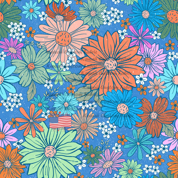 KE156 - Bright Floral Blue Background