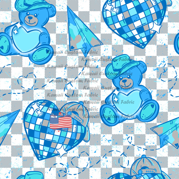 KE32 - Gray Chex Teddy Bear