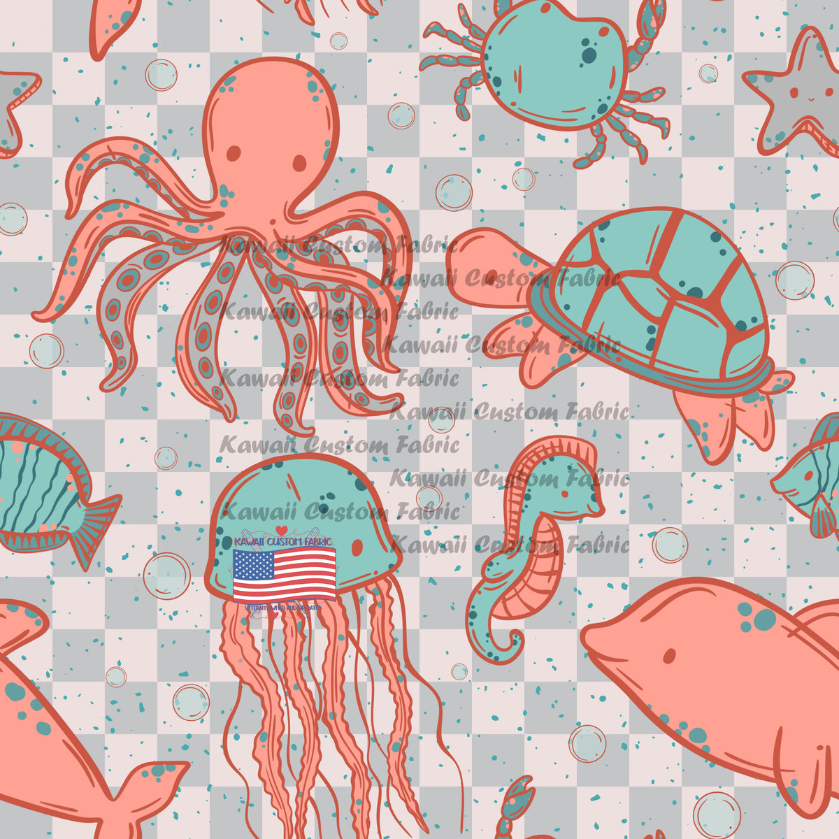 KE82 - Sea Creatures – Kawaii Custom Fabric